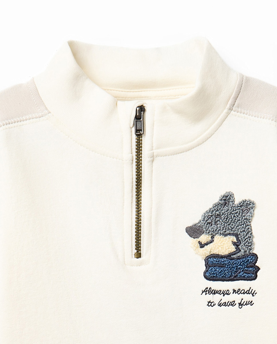 Sweatshirt com Fecho de Correr Lobo Sfera 120 Cru-2