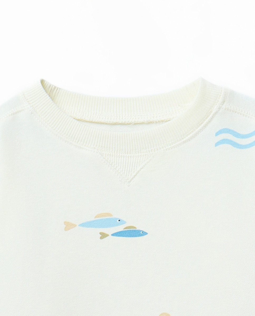 Sweatshirt com Estampado de Gaivota Sfera 120 Cru-2