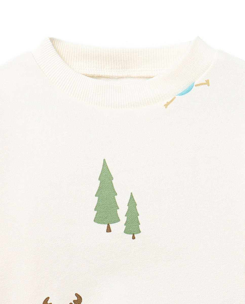 Sweatshirt com Estampado de Bosque Sfera Branco-marfim-2
