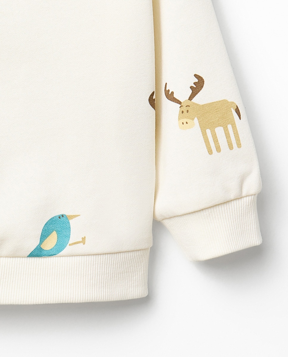 Sweatshirt com Estampado de Bosque Sfera Branco-marfim-3