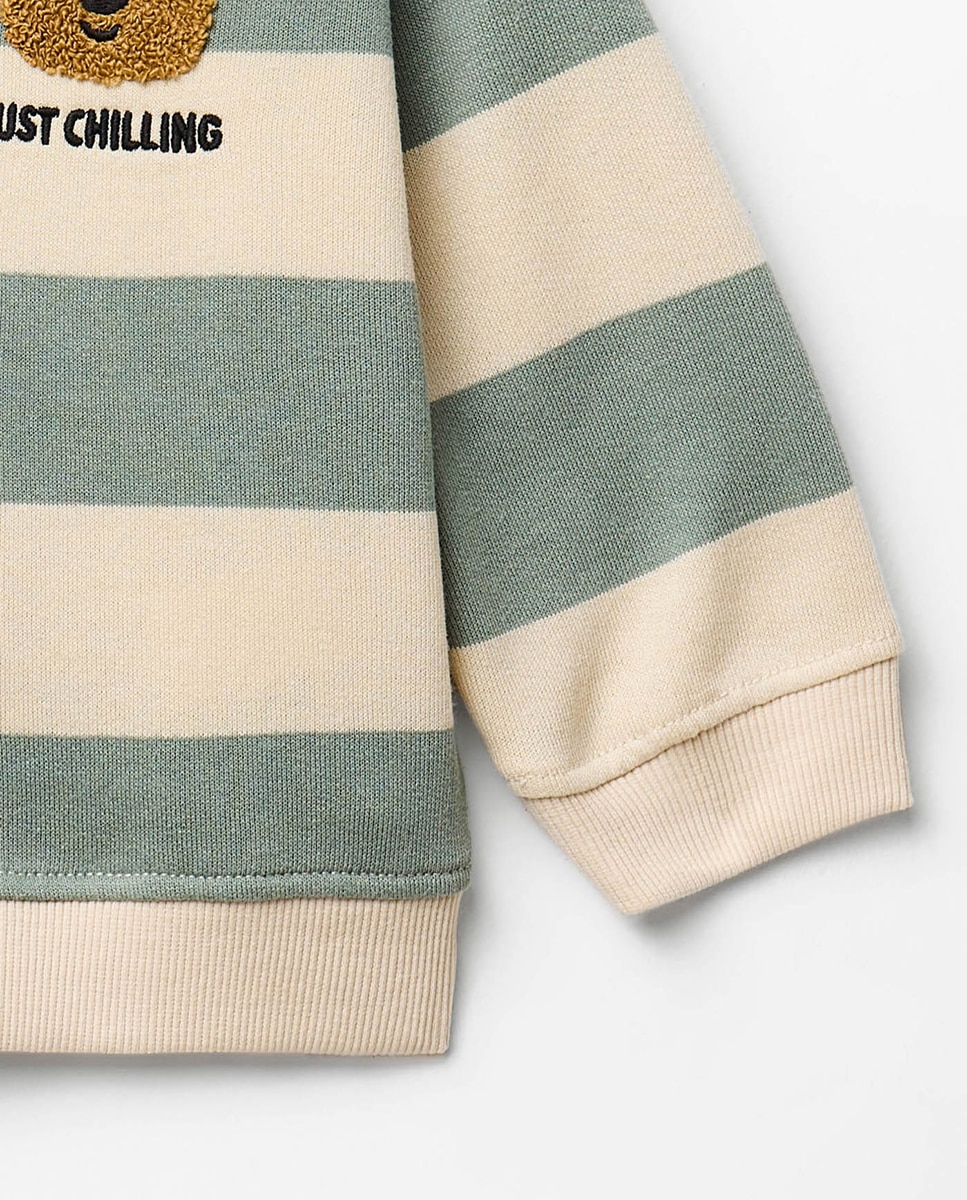 Sweatshirt às Riscas com Colarinho de Polo Verde-3