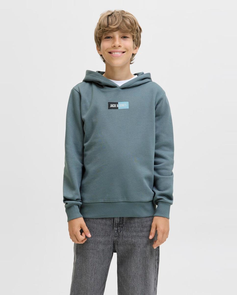 Sweatshirt com Capuz com Estampado à Frente Jack & Jones Azul-1