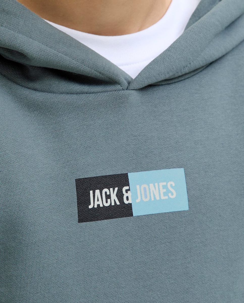 Sweatshirt com Capuz com Estampado à Frente Jack & Jones Azul-5