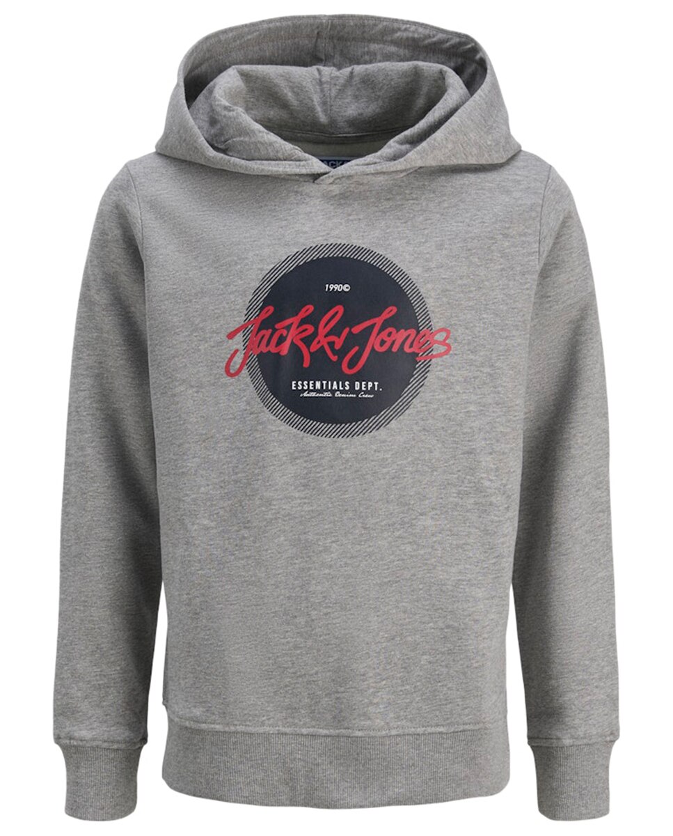 Sudadera de niño con capucha y print frontal - Jack & Jones - Gris Gris-1