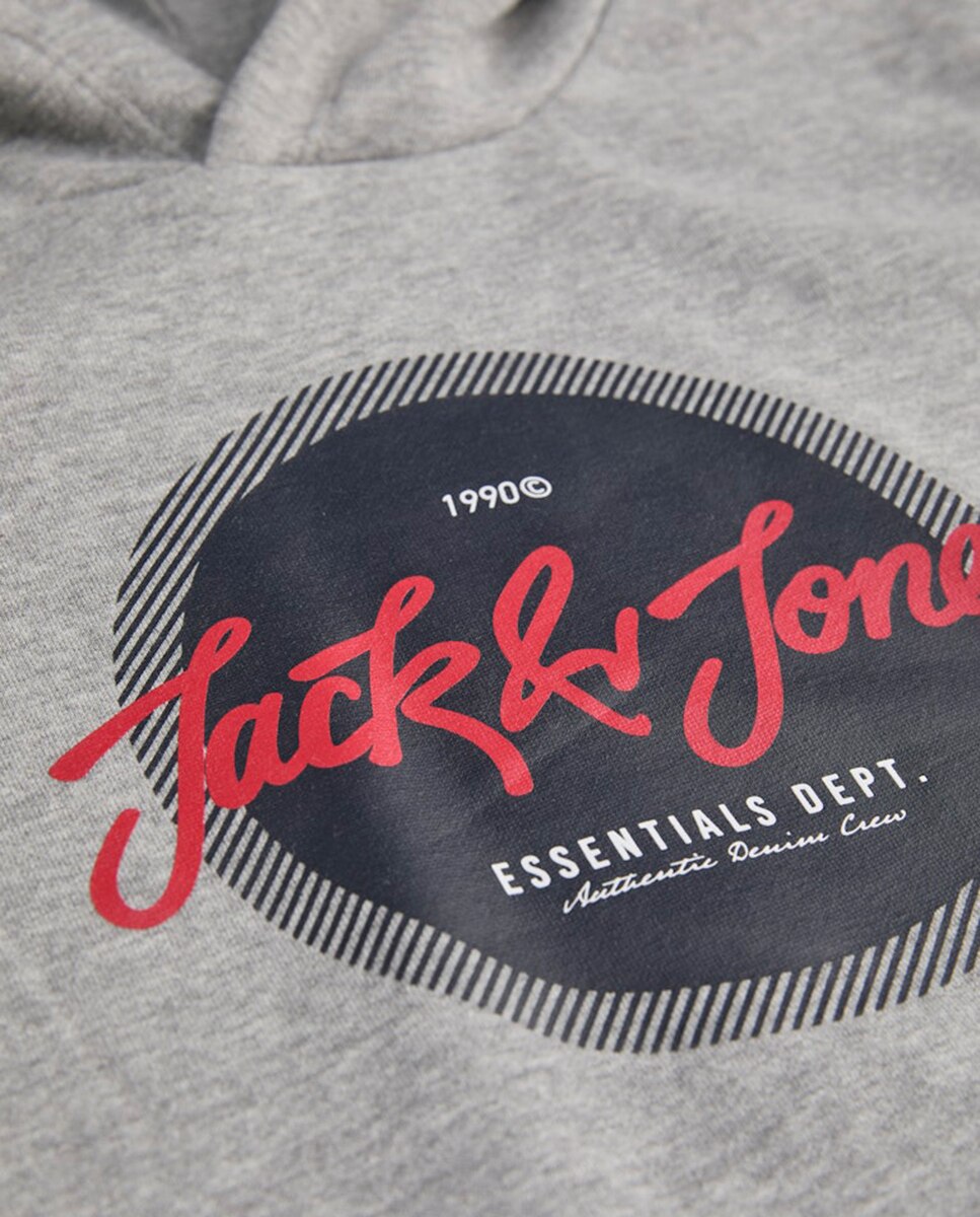 Sudadera de niño con capucha y print frontal - Jack & Jones - Gris Gris-2