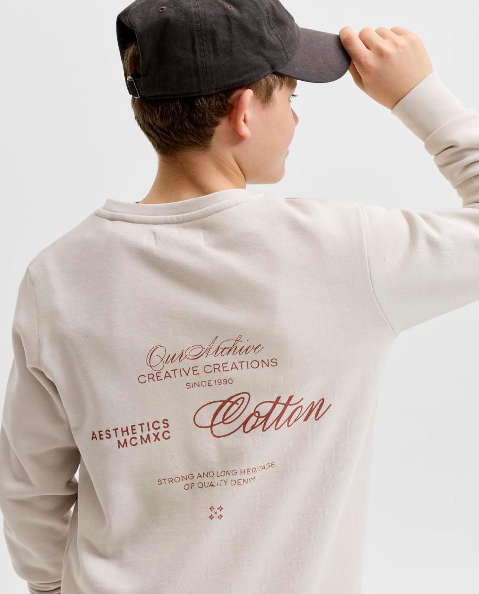 Sweatshirt de Gola Redonda com Back Print Jack & Jones Creme-3