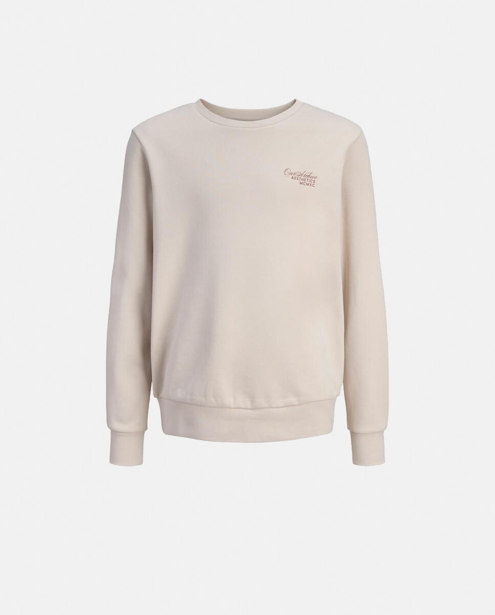 Sweatshirt de Gola Redonda com Back Print Jack & Jones Creme-6