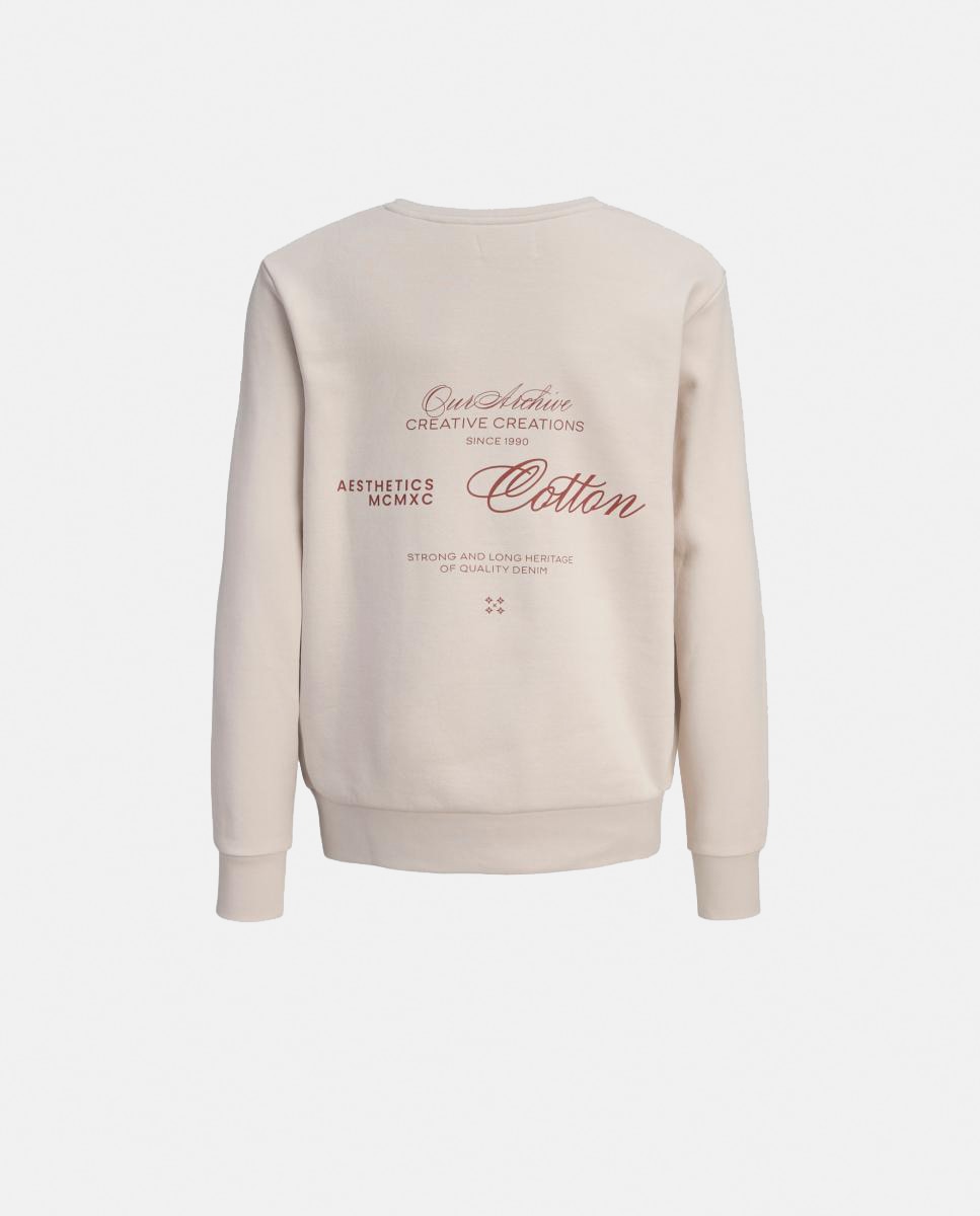 Sweatshirt de Gola Redonda com Back Print Jack & Jones Creme-7