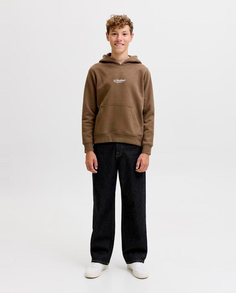 Sudadera felpada de niño con capucha y print frontal - Jack & Jones - Marrón oscuro Marrón oscuro-2