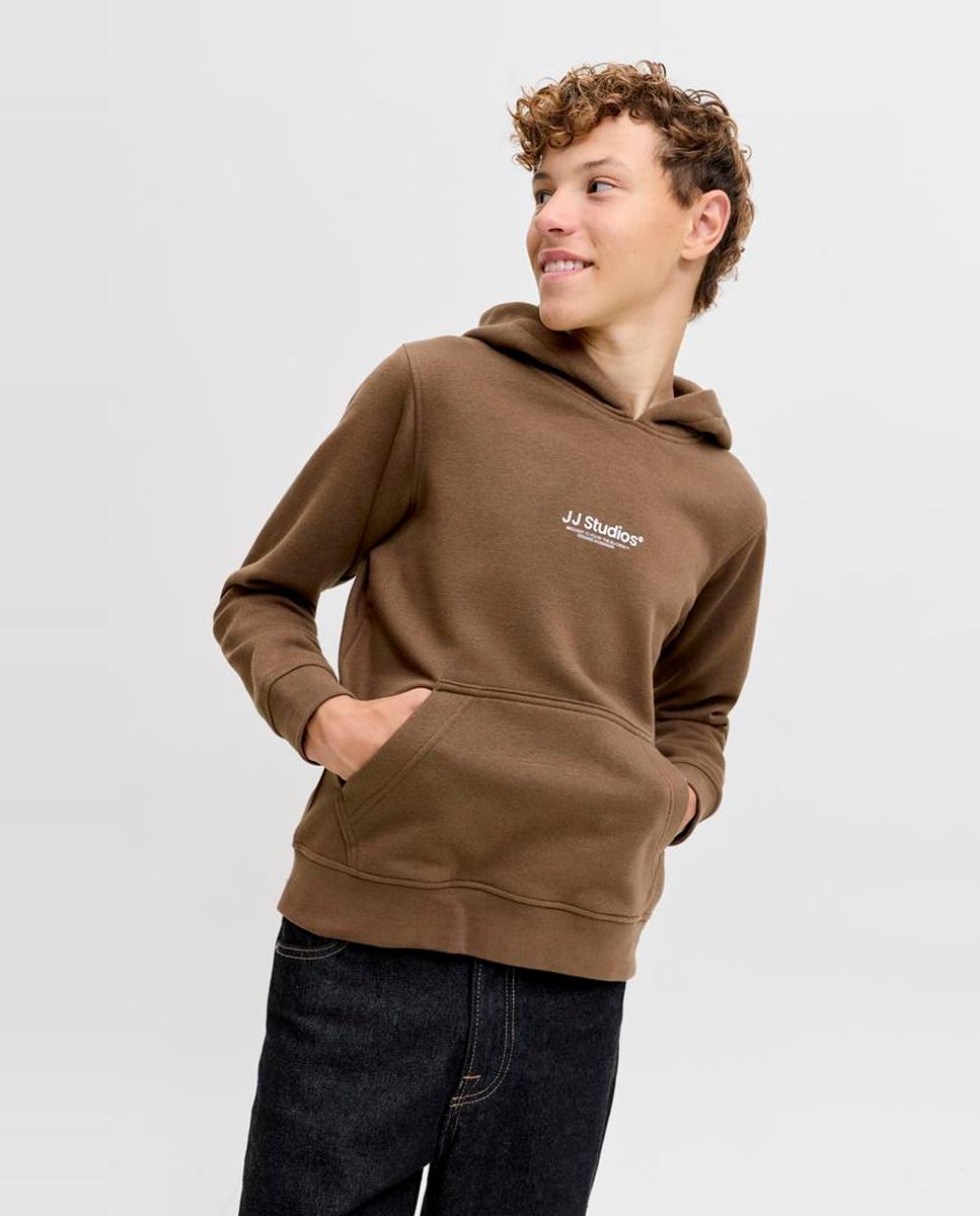 Sudadera felpada de niño con capucha y print frontal - Jack & Jones - Marrón oscuro Marrón oscuro-4