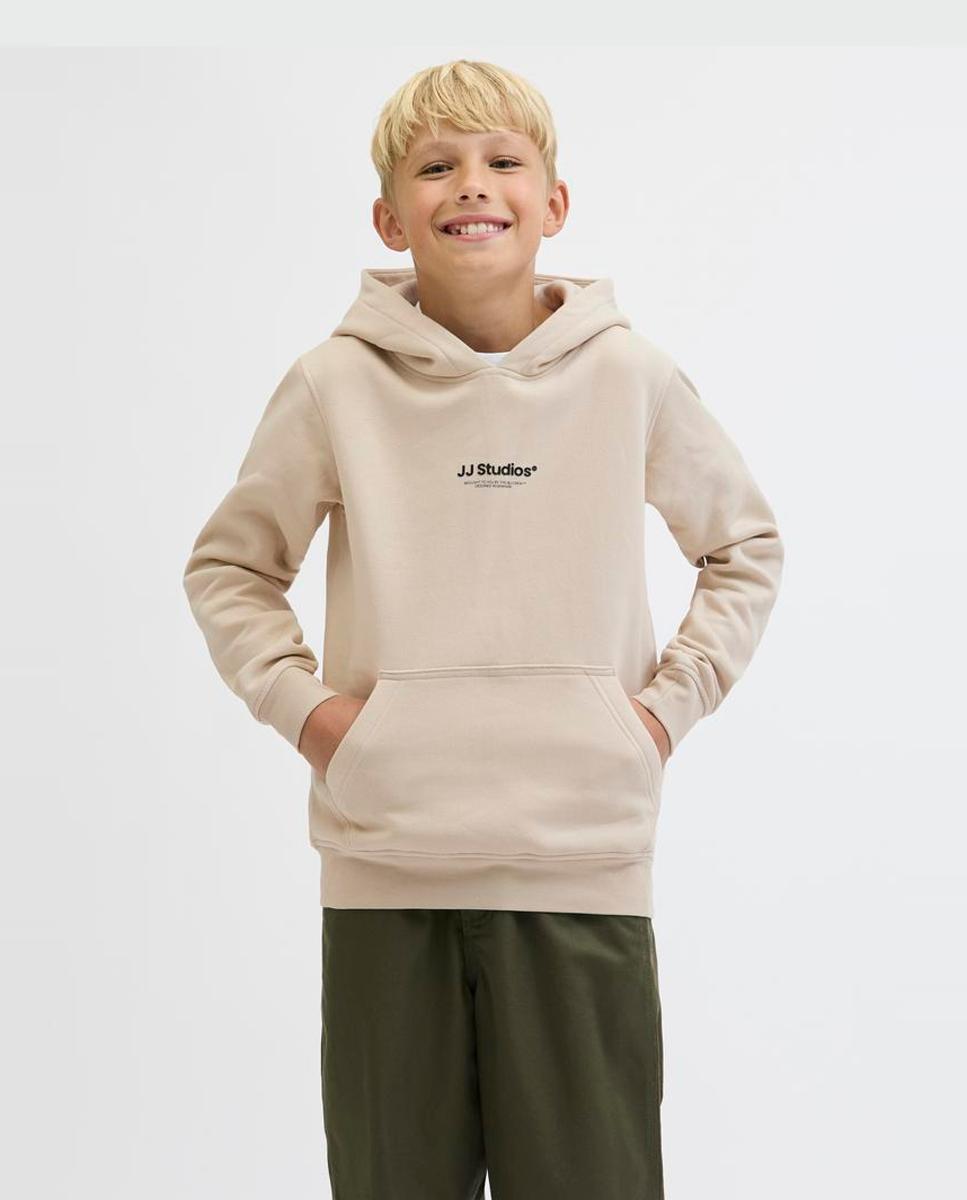 Sudadera felpada de niño con capucha y print frontal - Jack & Jones - Natural Natural-1