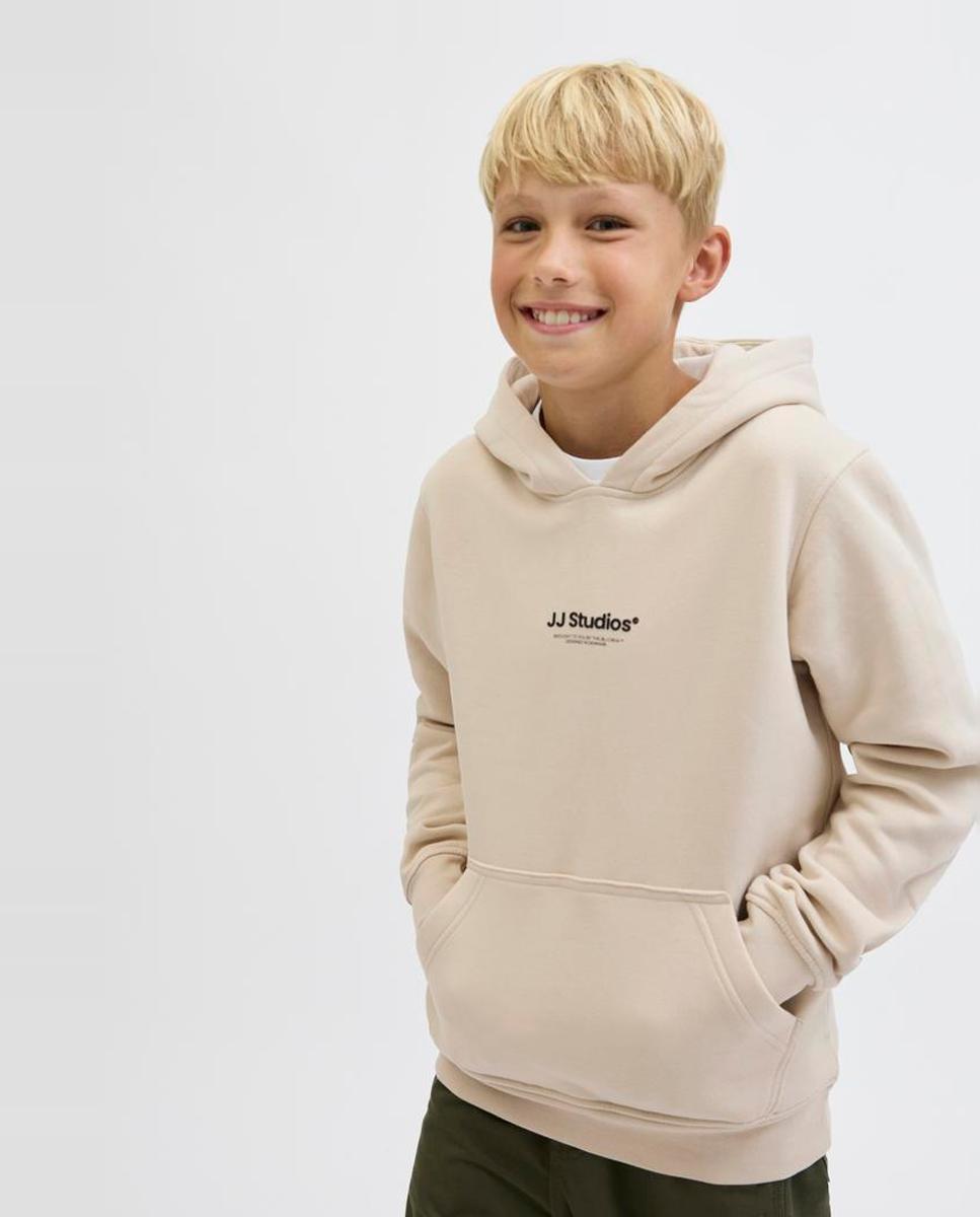 Sudadera felpada de niño con capucha y print frontal - Jack & Jones - Natural Natural-4