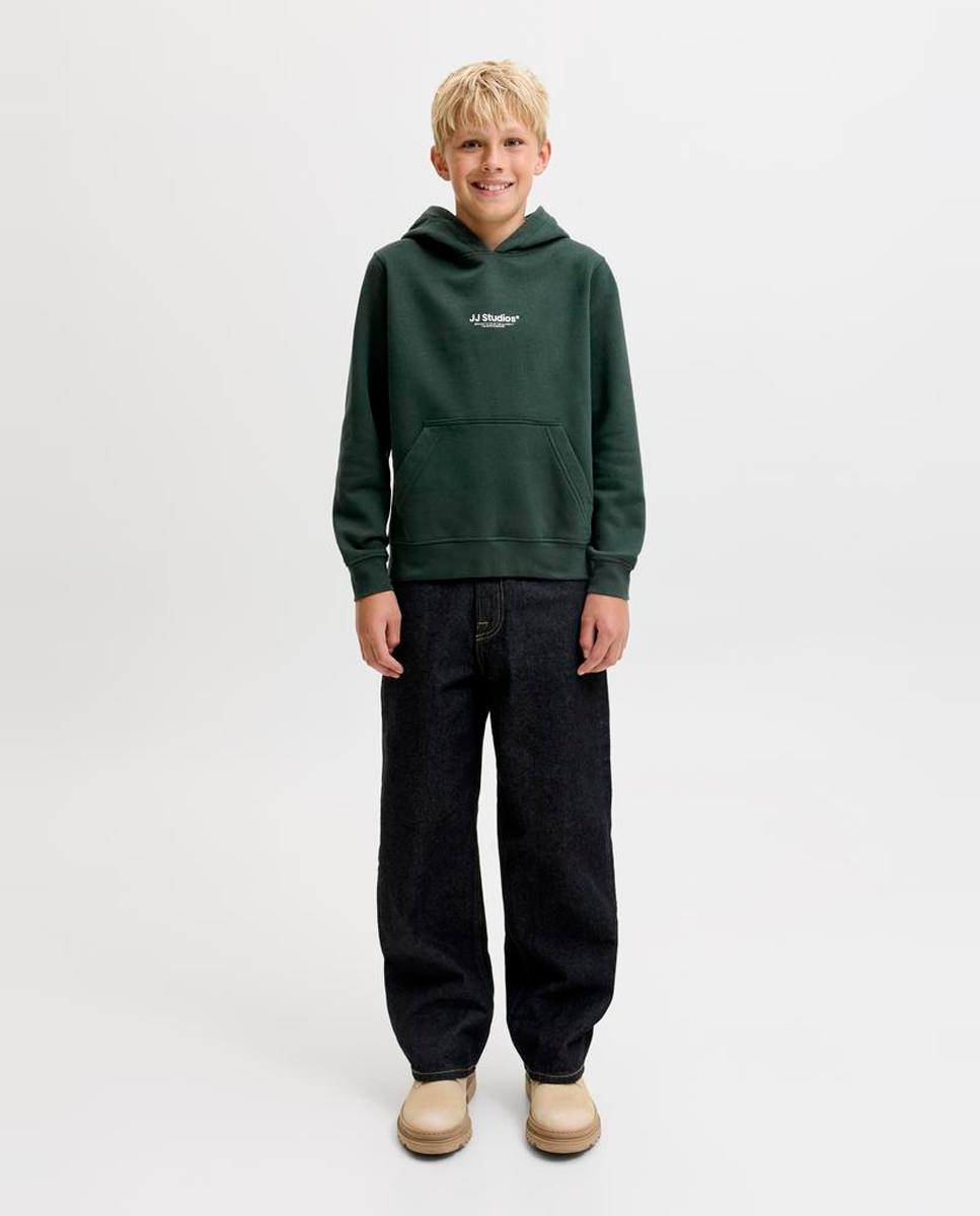 Sweatshirt de Felpa com Capuz e Estampado à Frente Verde-escuro-2