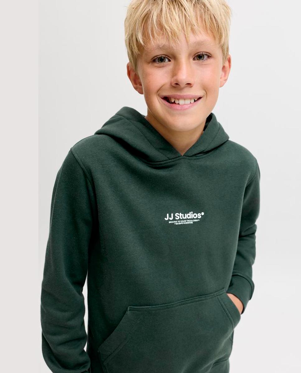 Sweatshirt de Felpa com Capuz e Estampado à Frente Verde-escuro-4