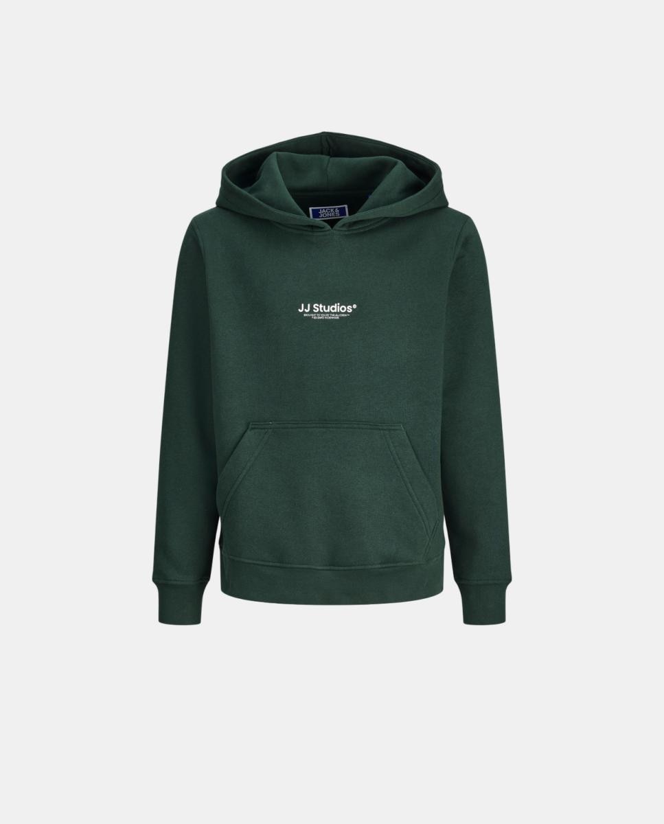 Sweatshirt de Felpa com Capuz e Estampado à Frente Verde-escuro-7