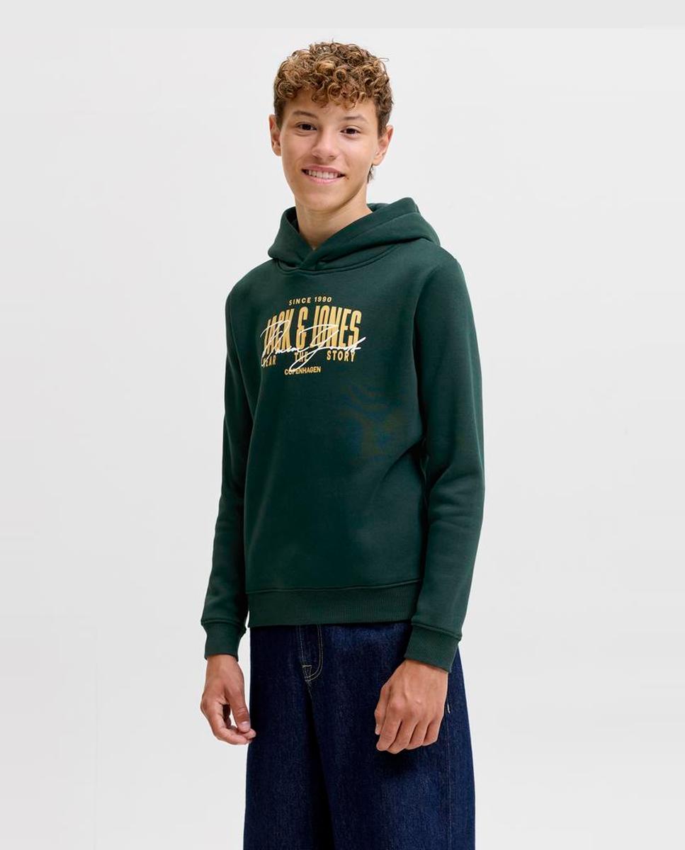 Sudadera de niño con capucha y print frontal - Jack & Jones - Verde oscuro Verde oscuro-1