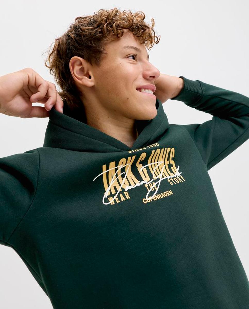 Sudadera de niño con capucha y print frontal - Jack & Jones - Verde oscuro Verde oscuro-4
