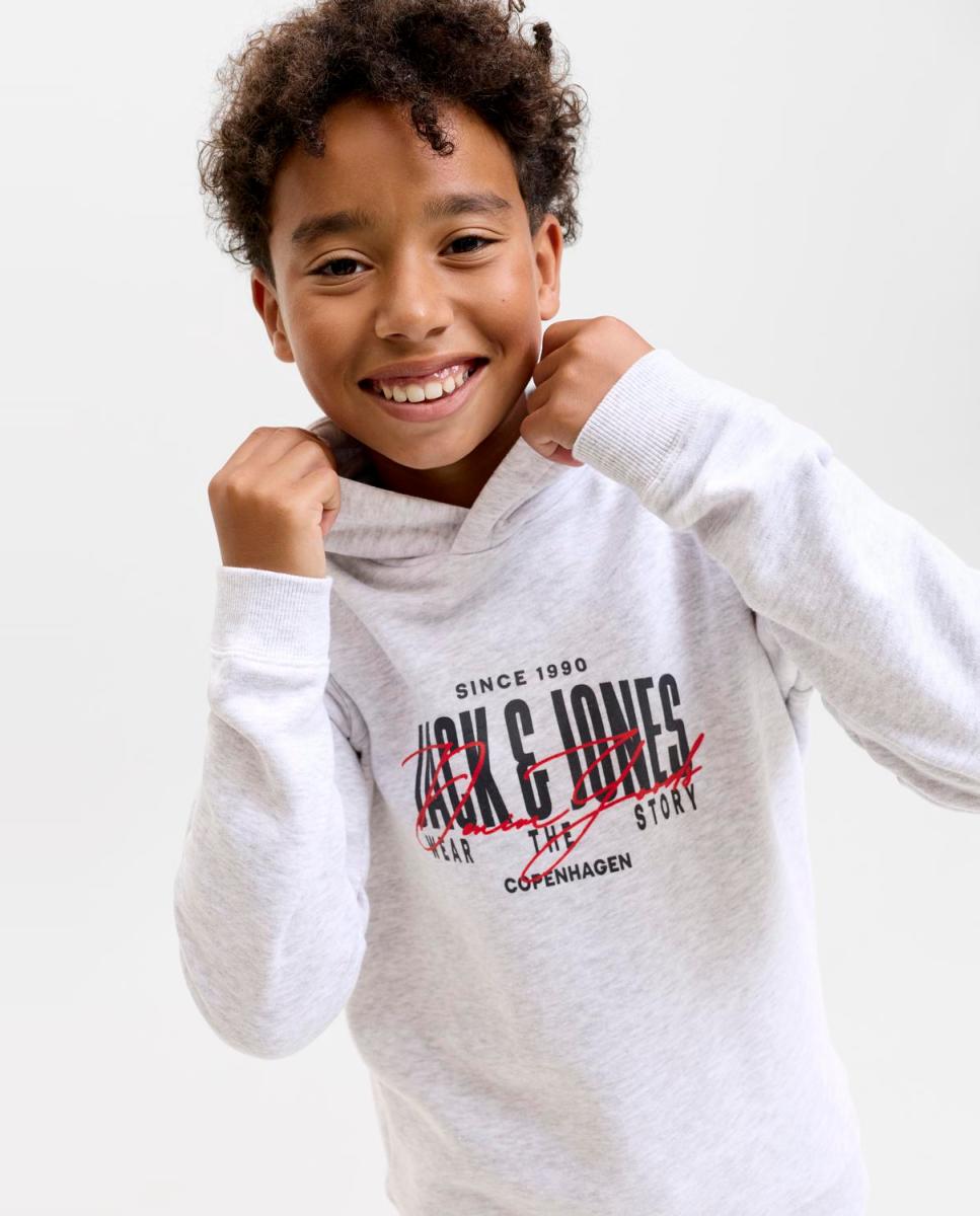 Sweatshirt com Capuz e Estampado à Frente Cinzento-claro-3