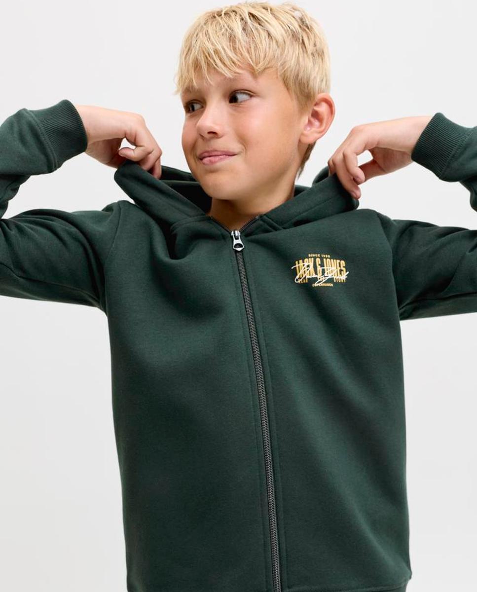 Sudadera de niño con cremallera y capucha - Jack & Jones - Verde oscuro Verde oscuro-4