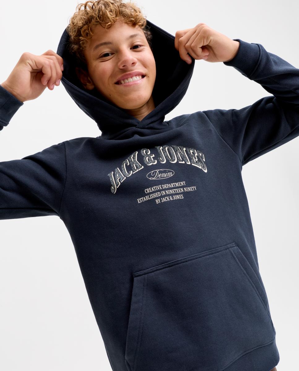 Sweatshirt com Capuz e Estampado à Frente Azul-marinho-3
