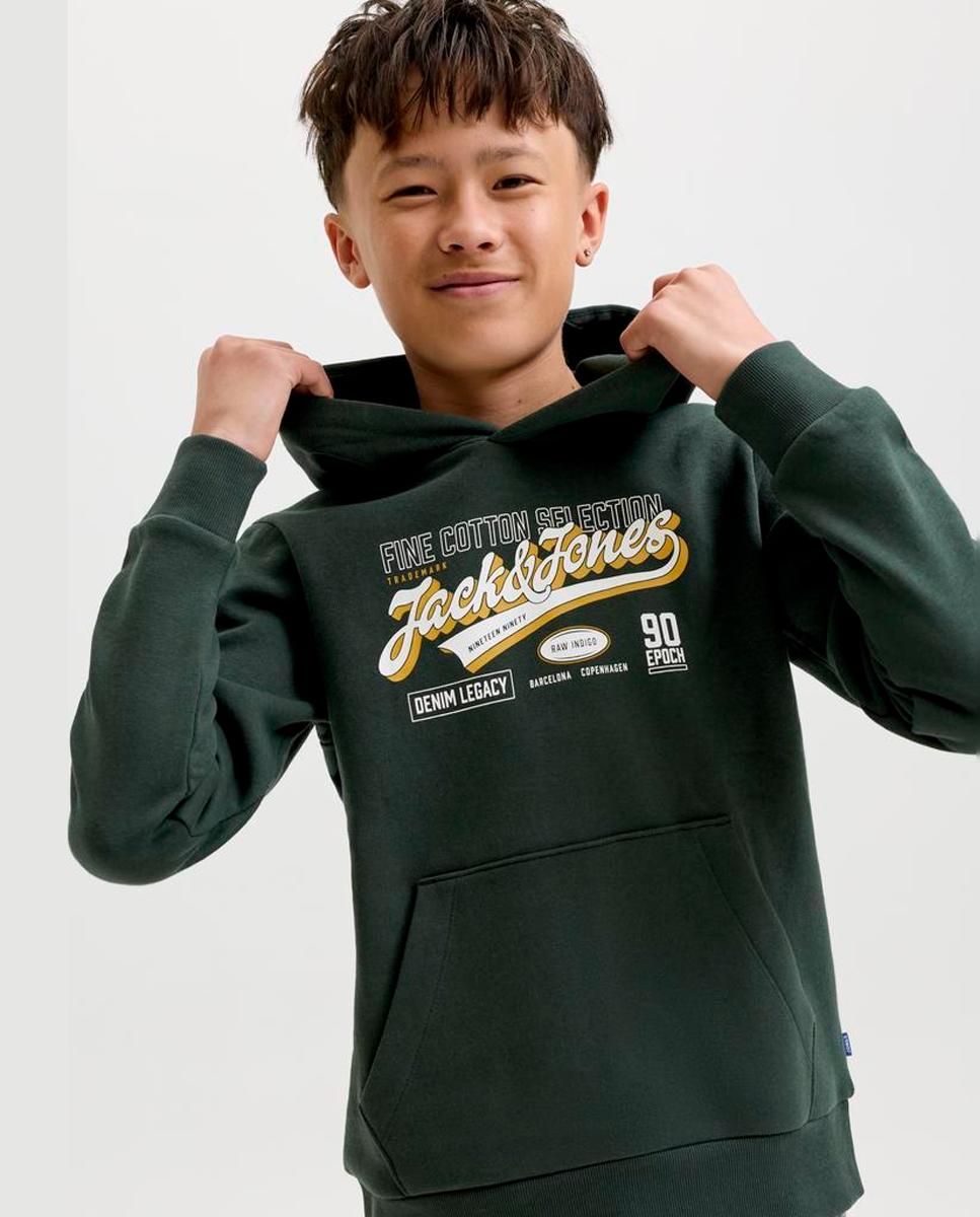 Sudadera de niño con capucha y print frontal - Jack & Jones - Verde oscuro Verde oscuro-4