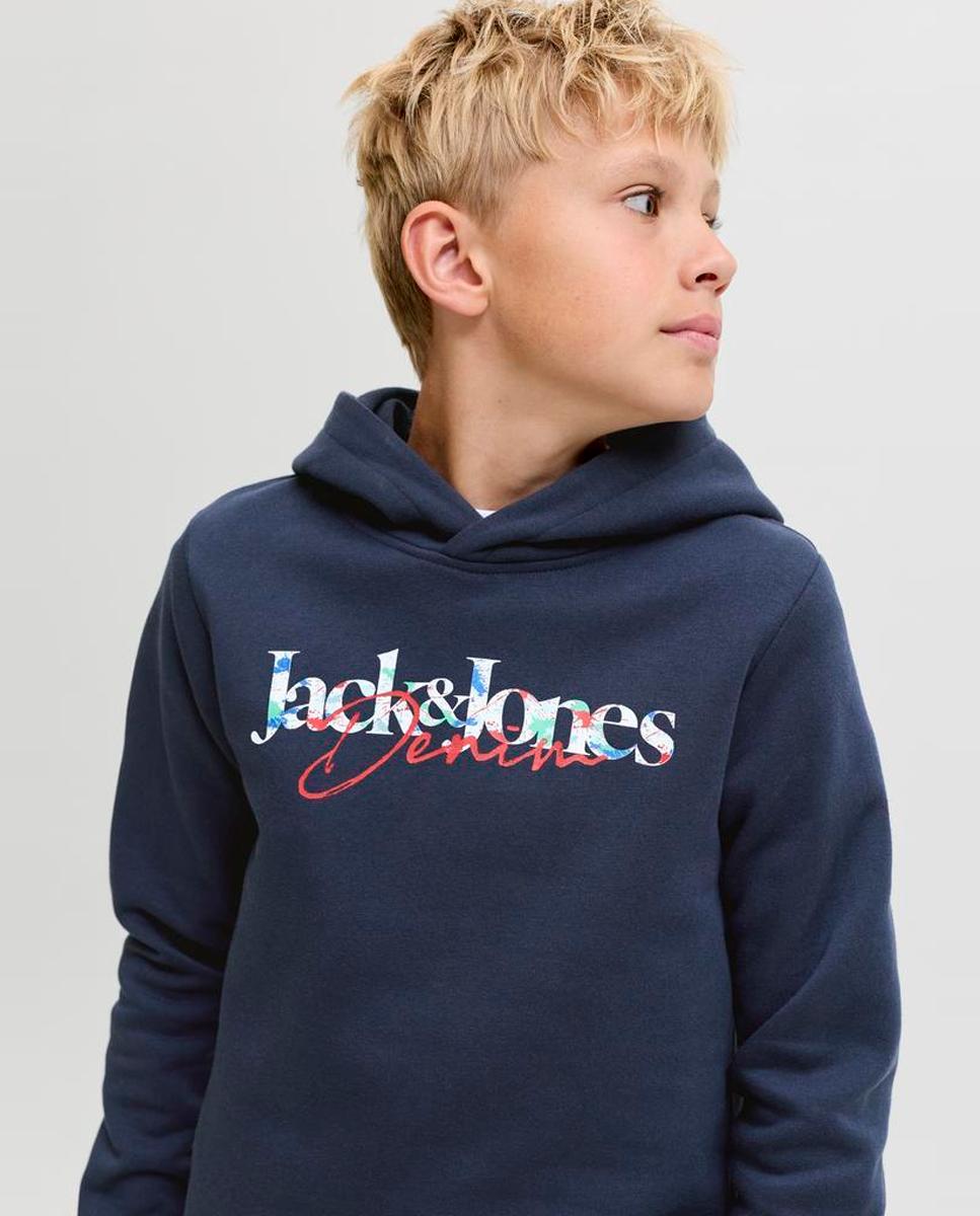 Sweatshirt com Capuz e Estampado à Frente Jack & Jones Azul-marinho-4
