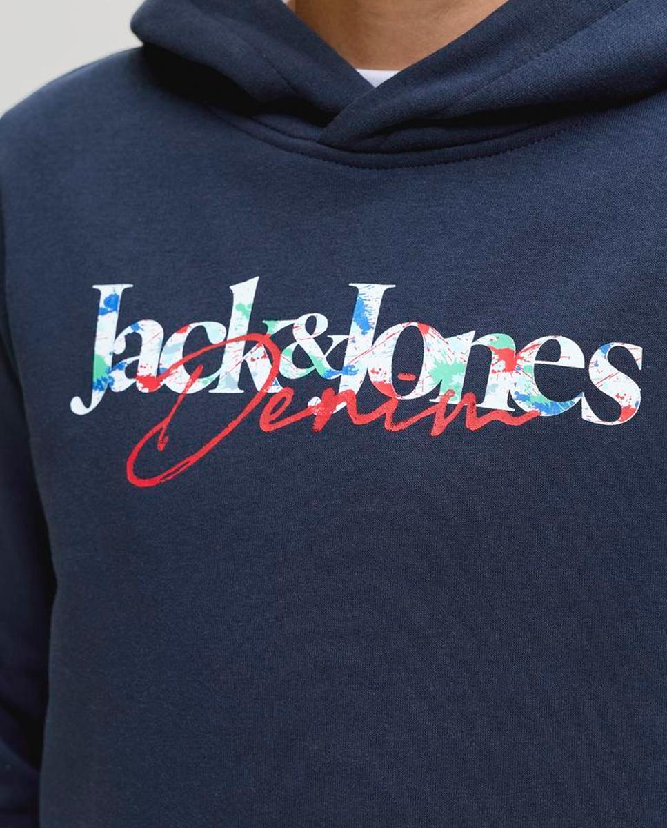 Sweatshirt com Capuz e Estampado à Frente Jack & Jones Azul-marinho-6