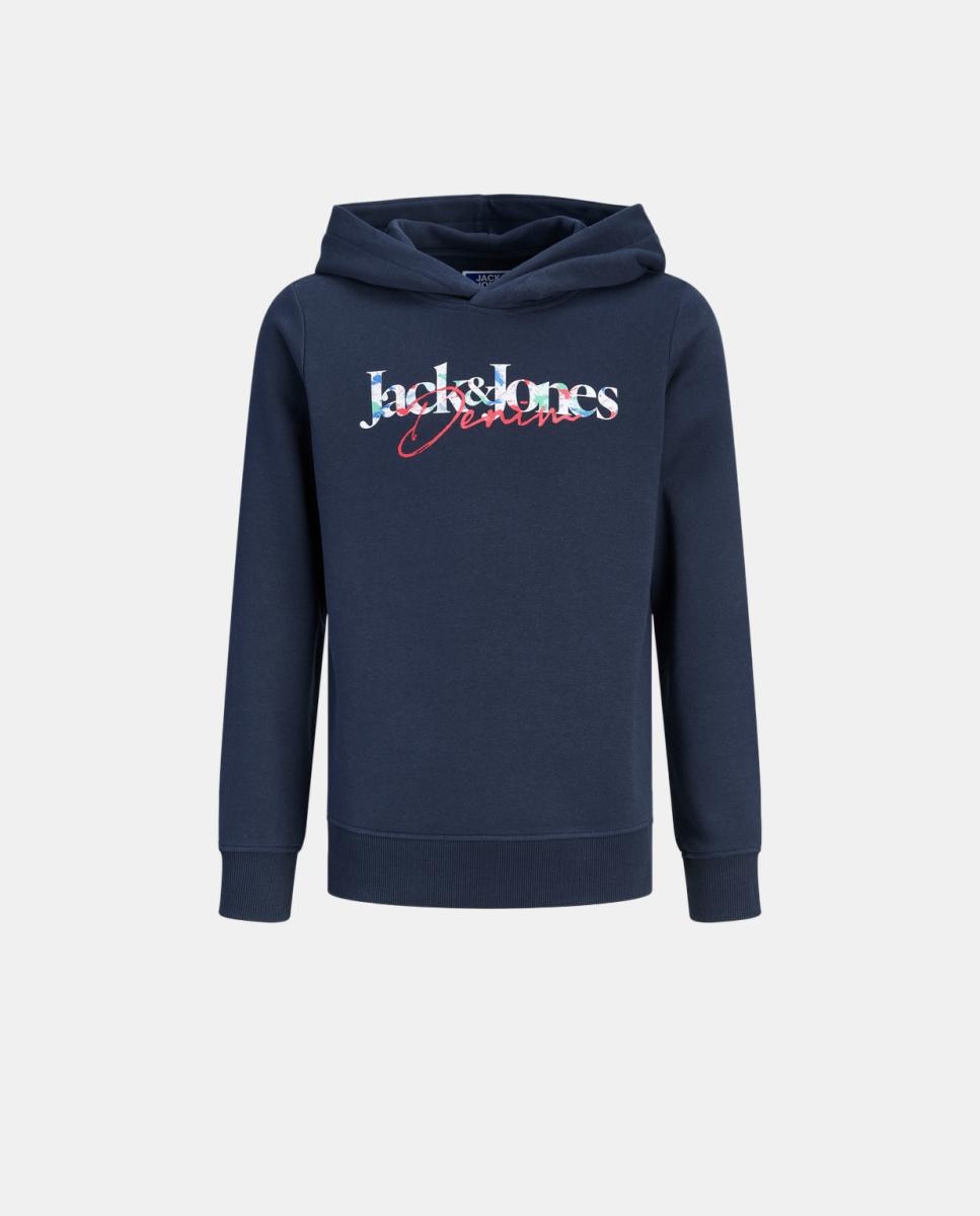 Sweatshirt com Capuz e Estampado à Frente Jack & Jones Azul-marinho-7