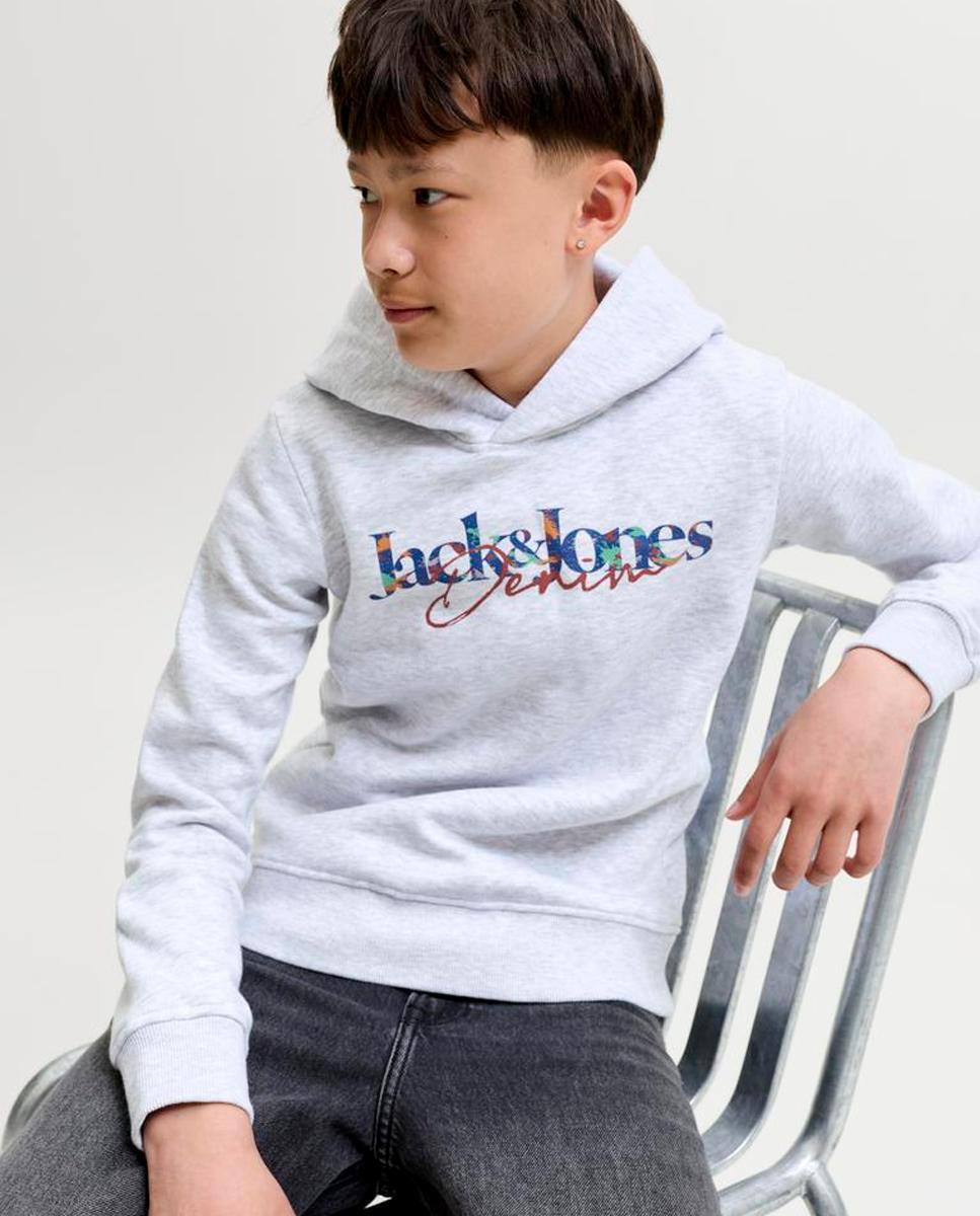 Sweatshirt com Capuz e Estampado à Frente Jack & Jones Cinzento-claro-4