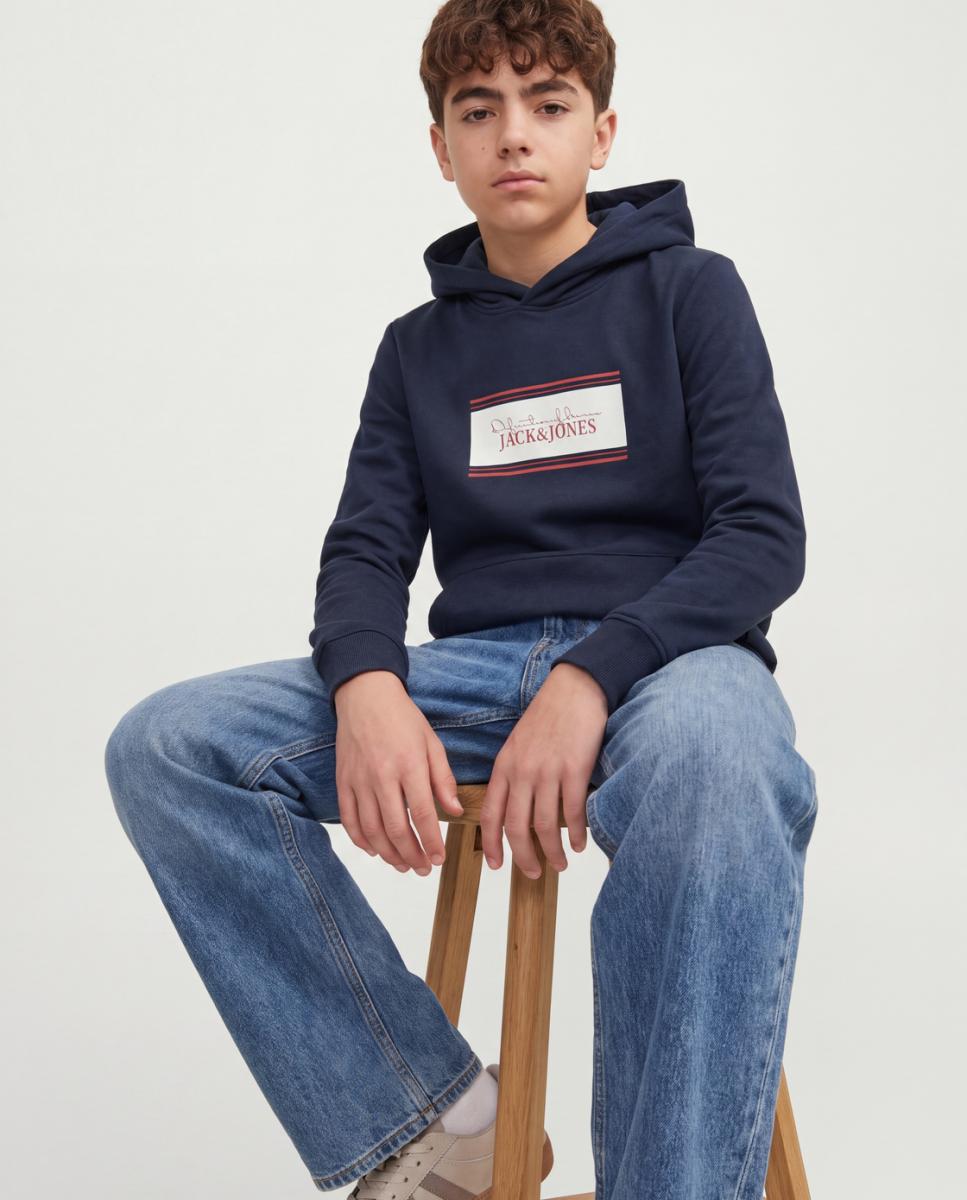 Sweatshirt com Capuz e Estampado à Frente Azul-marinho-3