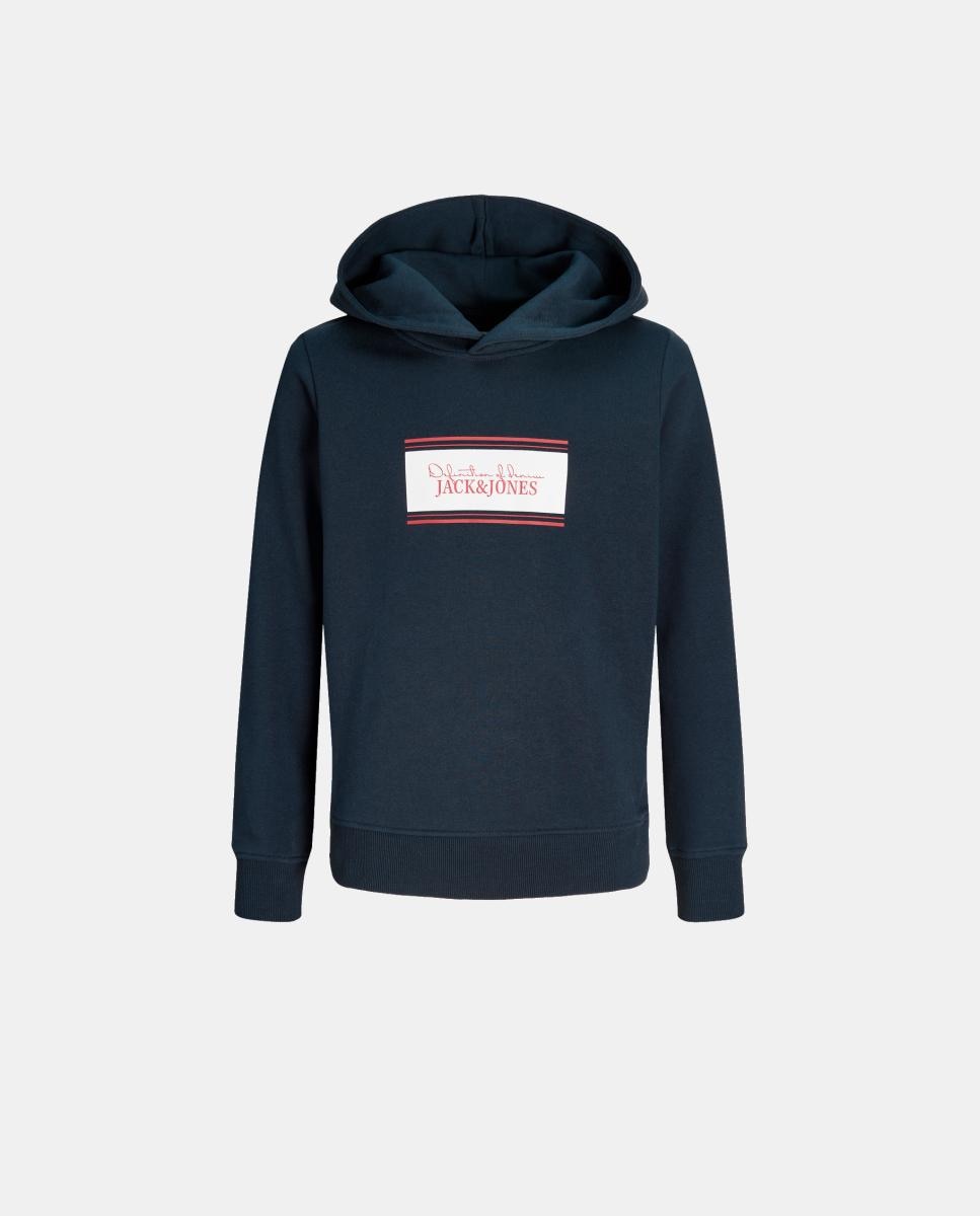 Sweatshirt com Capuz e Estampado à Frente Azul-marinho-4