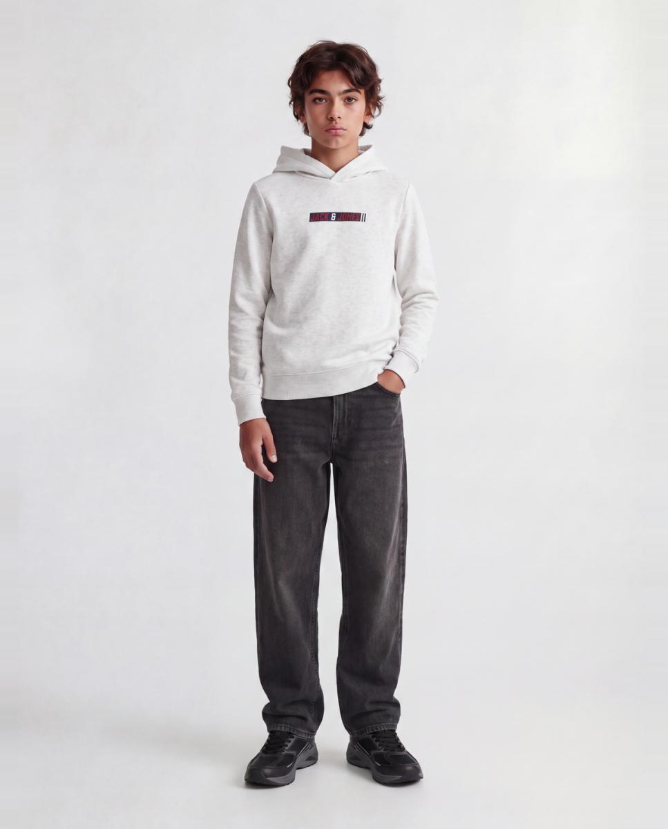 Sweatshirt com Capuz e Estampado à Frente Cinzento-claro-2