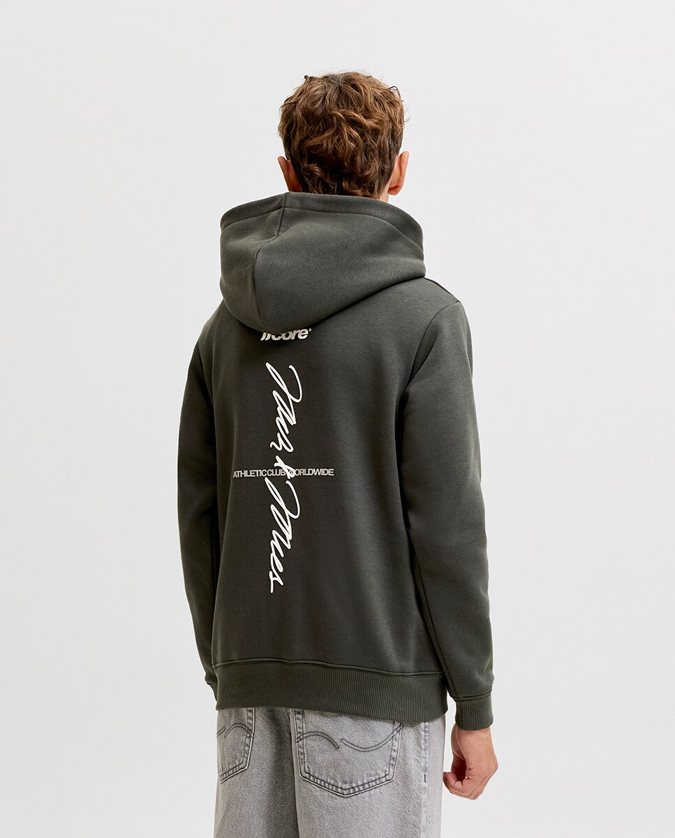 Sudadera de niño con capucha y back print - Jack & Jones - Verde oscuro Verde oscuro-2