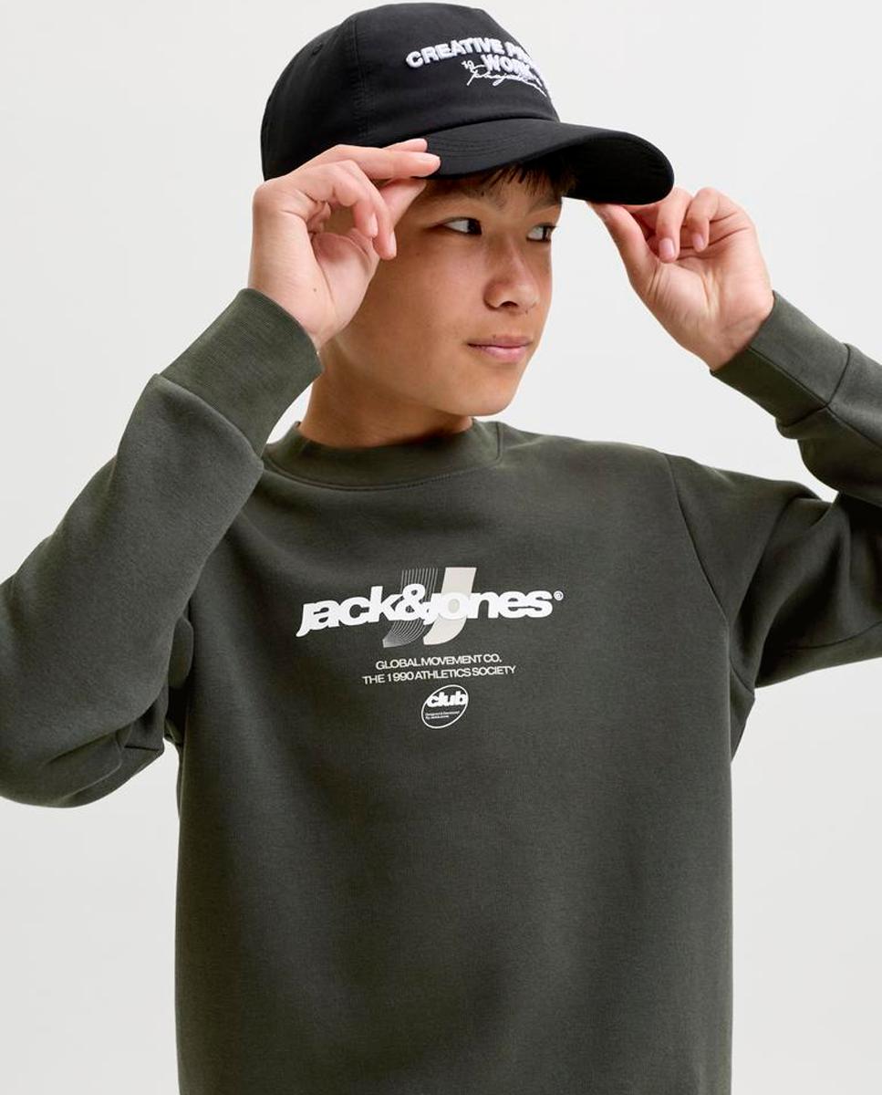Sweatshirt sem Capuz e com Estampado à Frente Jack & Jones Verde-escuro-4