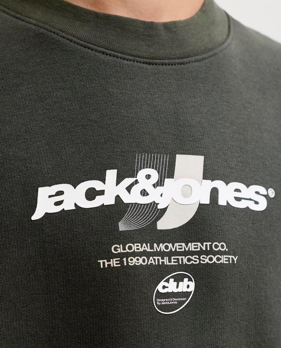 Sweatshirt sem Capuz e com Estampado à Frente Jack & Jones Verde-escuro-6