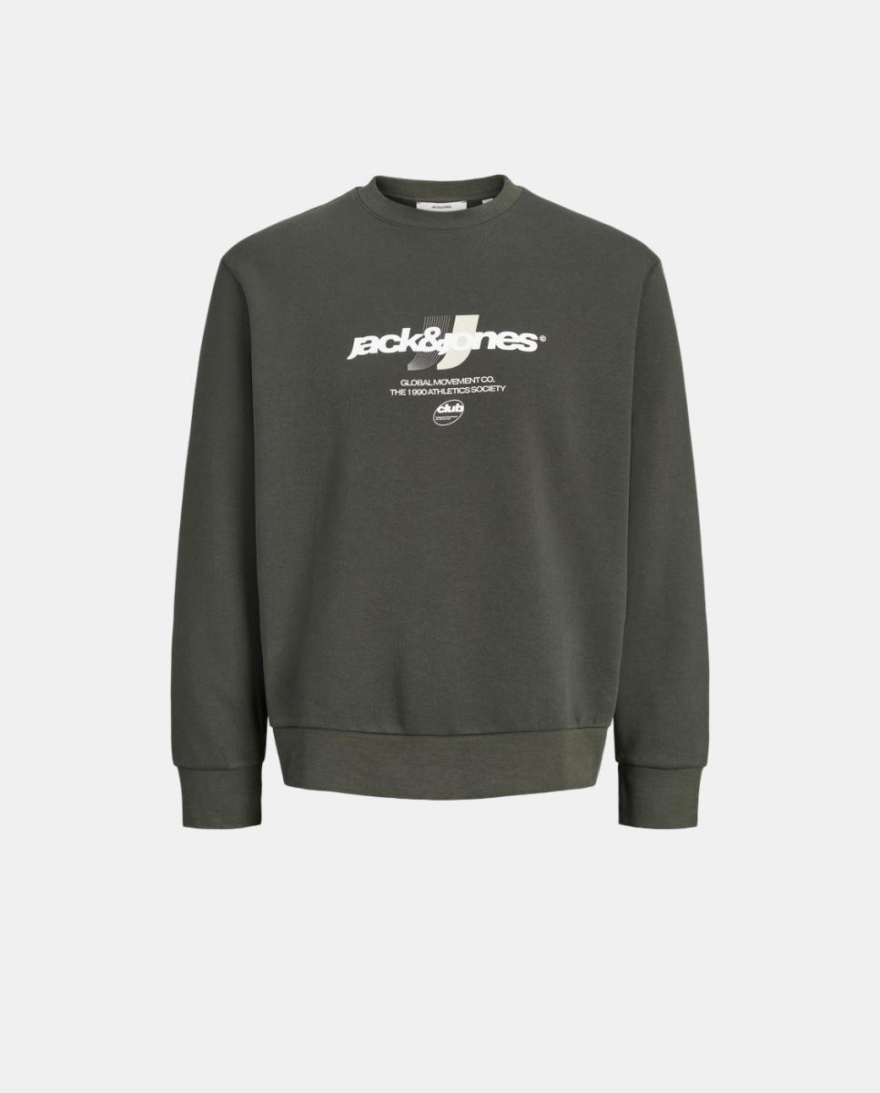 Sweatshirt sem Capuz e com Estampado à Frente Jack & Jones Verde-escuro-7