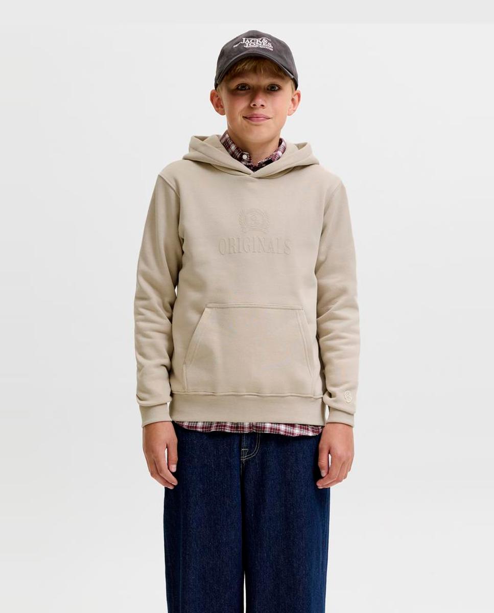 Sudadera de niño lisa con capucha y print frontal a tono - Jack & Jones - Natural Natural-1