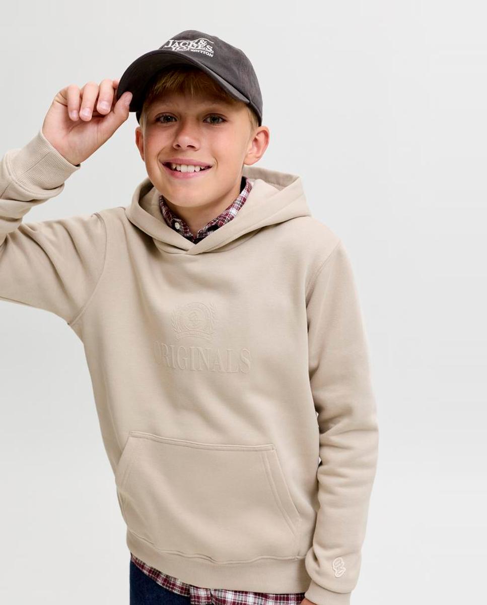 Sudadera de niño lisa con capucha y print frontal a tono - Jack & Jones - Natural Natural-4