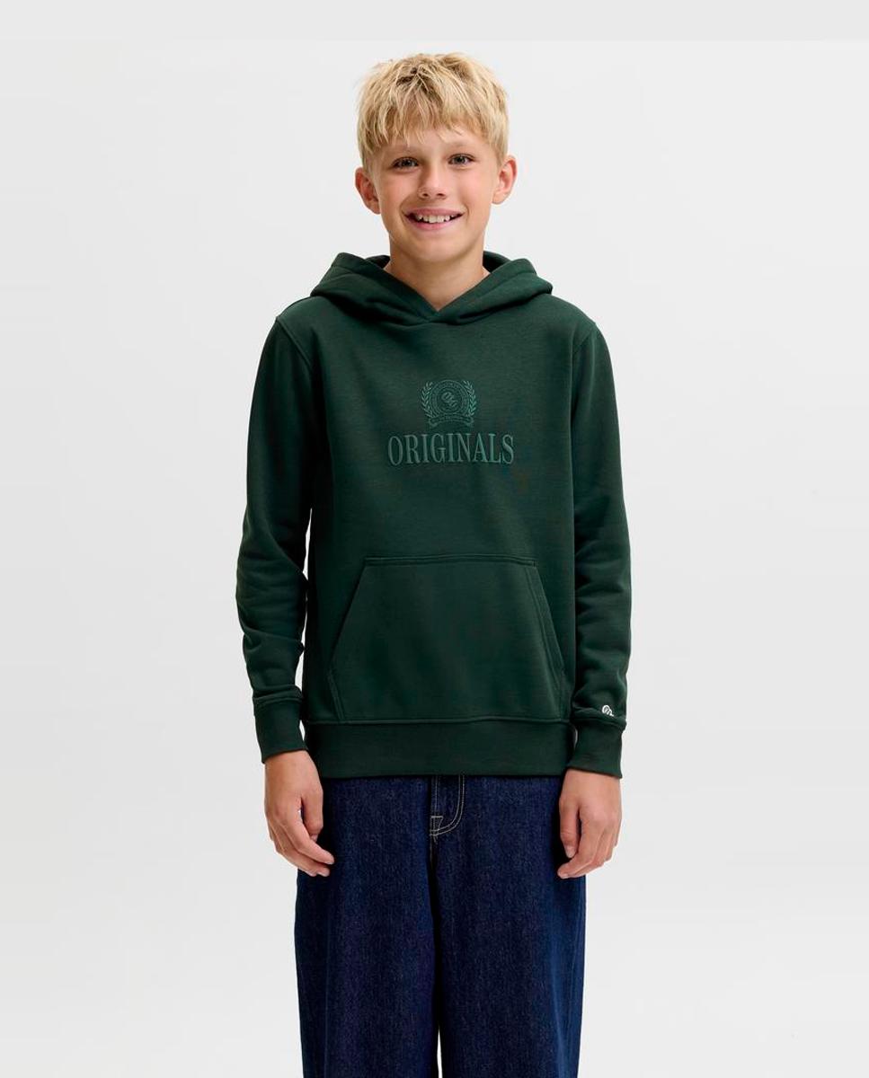 Sudadera de niño lisa con capucha y print frontal a tono - Jack & Jones - Verde oscuro Verde oscuro-1