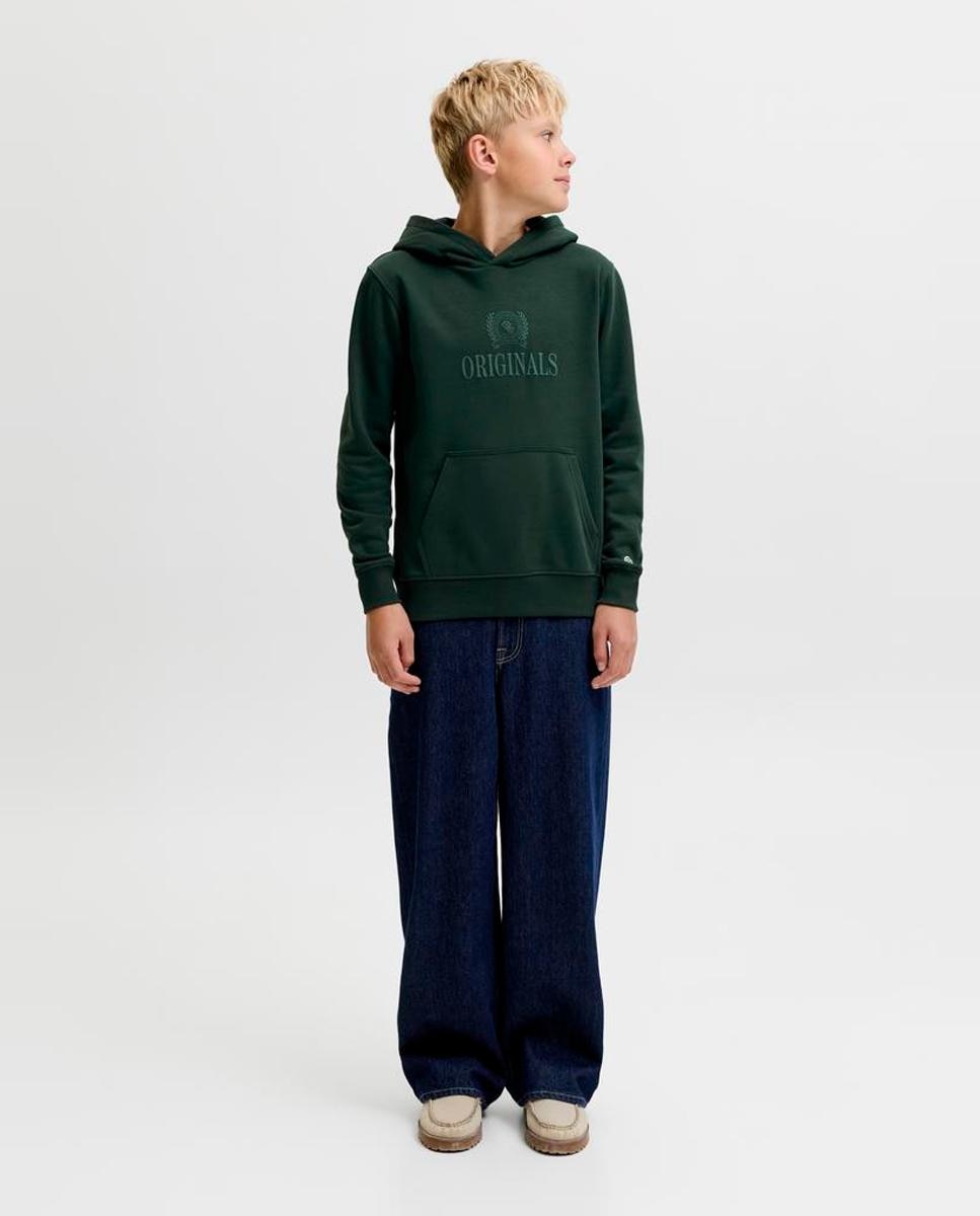 Sudadera de niño lisa con capucha y print frontal a tono - Jack & Jones - Verde oscuro Verde oscuro-2
