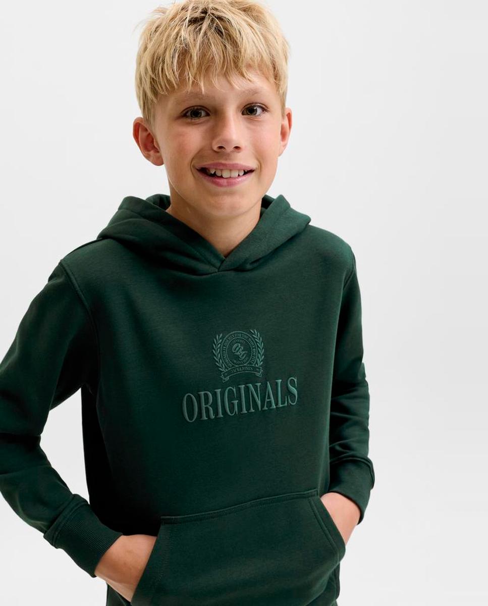 Sudadera de niño lisa con capucha y print frontal a tono - Jack & Jones - Verde oscuro Verde oscuro-4