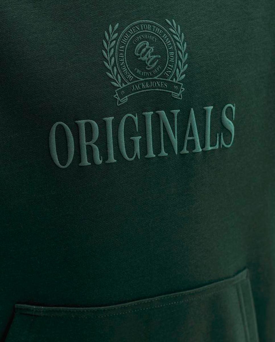 Sudadera de niño lisa con capucha y print frontal a tono - Jack & Jones - Verde oscuro Verde oscuro-6