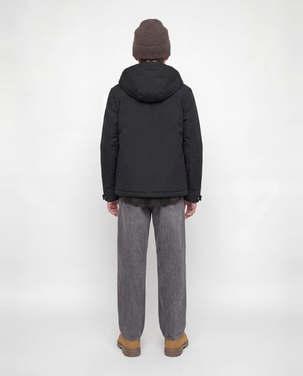Parka com Capuz e Fecho de Correr e Botões Preto-3