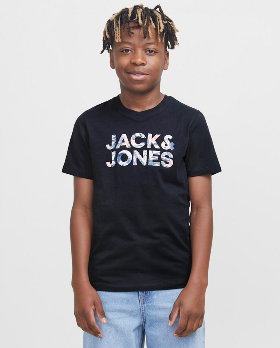 T-shirt de Manga Curta com Logótipo à Frente Azul-claro-1