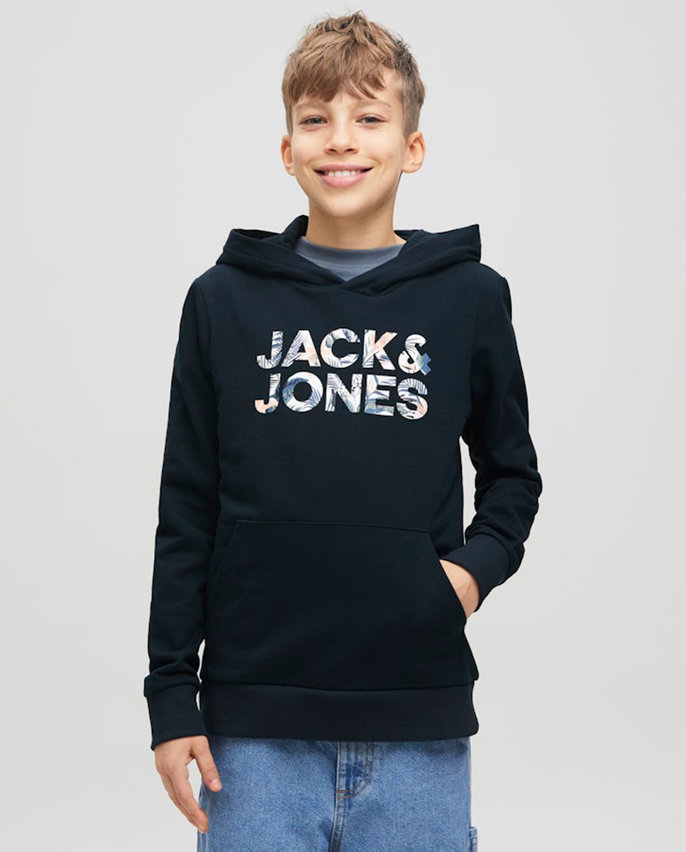 Sweatshirt com Capuz com Logótipo à Frente Jack & Jones Azul-claro-1