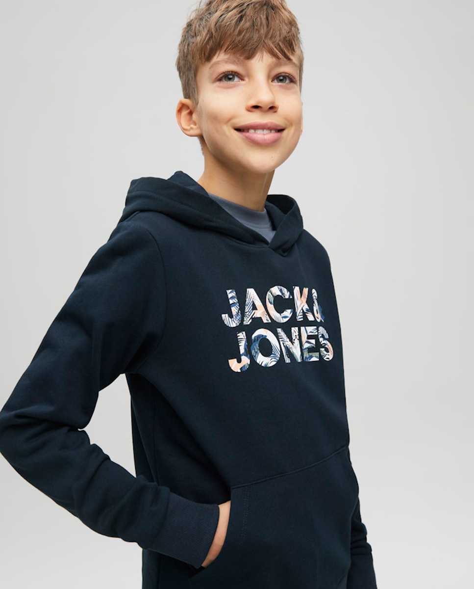 Sweatshirt com Capuz com Logótipo à Frente Jack & Jones Azul-claro-3