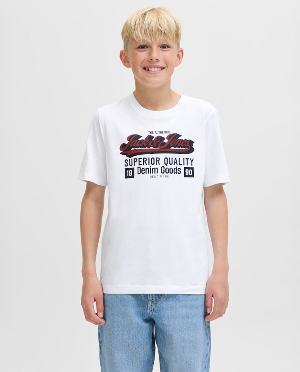 Camiseta manga corta de niño con print frontal - Jack & Jones - Blanco Blanco-1