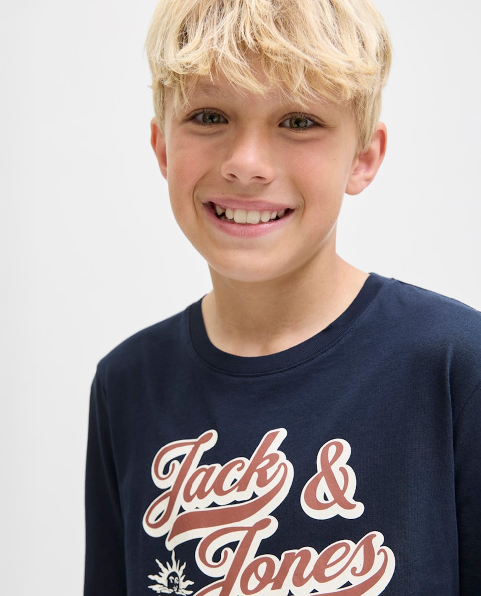 Camiseta manga larga de niño con print frontal - Jack & Jones - Azul marino Azul marino-6