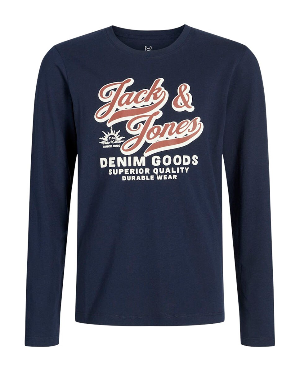 Camiseta manga larga de niño con print frontal - Jack & Jones - Azul marino Azul marino-7