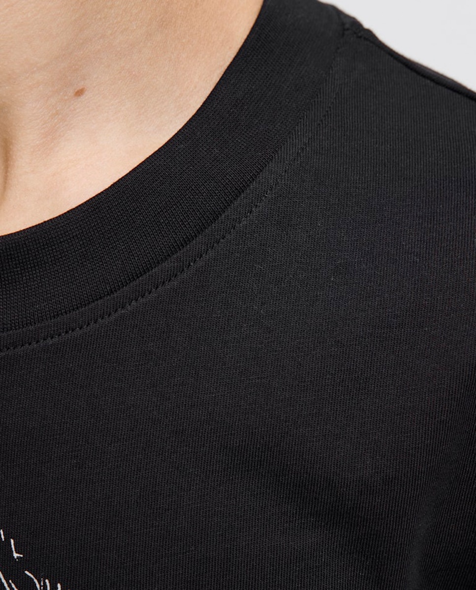 T-shirt de Manga Curta com Estampado à Frente Preto-3